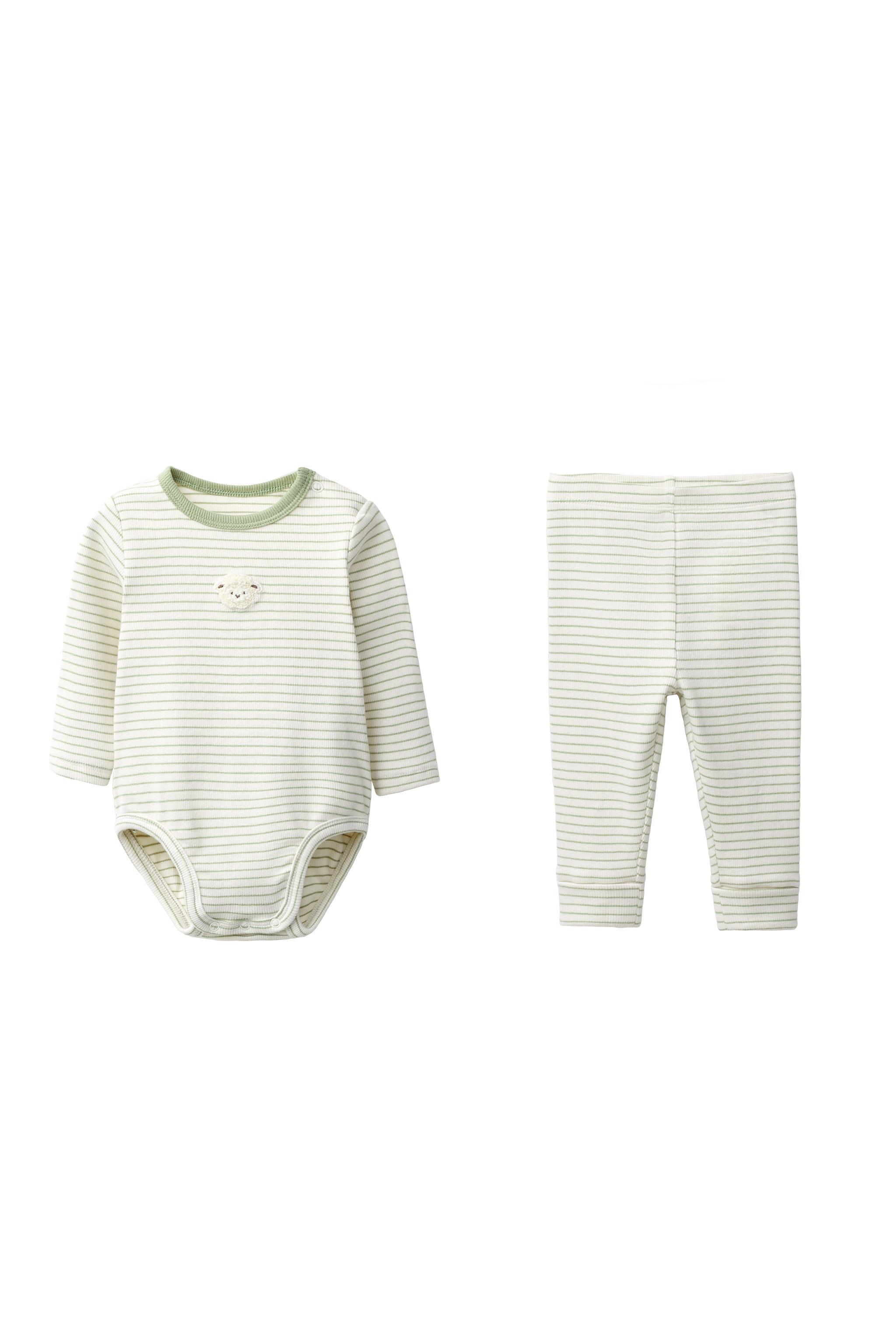STRIPED EMBROIDERED BODYSUIT AND LEGGING SET